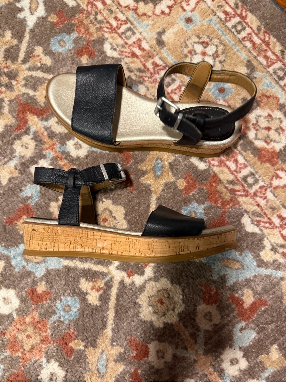 🌿 Lucca Lane Black Leather Cork Platform Sandals Size 9.5M